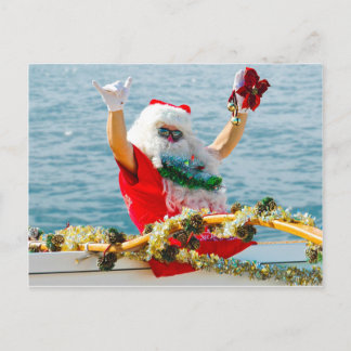 Cartão Postal De Festividades Papai noel que chega em uma canoa