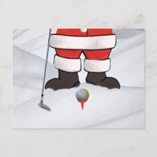 Cartão Postal De Festividades Papai Noel que joga o golfe na neve