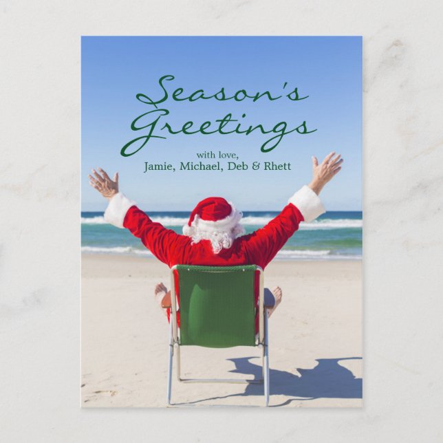 Cartão Postal De Festividades Papai noel que relaxa em uma praia australiana (Frente)