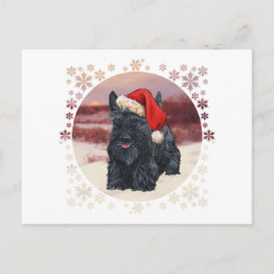 Cartão Postal De Festividades Papai Noel Scottie brincalhão na neve