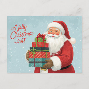 Cartão Postal De Festividades Papai Noel segurando presentes de Natal