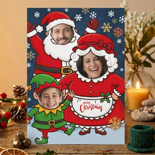 Cartão Postal De Festividades Papai Noel, Sra. Claus e Elfo Natal Personalizado