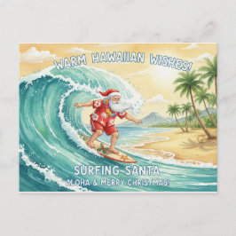 Cartão Postal De Festividades Papai Noel surfando na onda gigante no feriado do