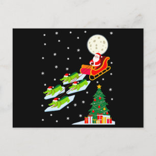 Cartão Postal De Festividades Papai Noel Trenó Jacaré Natal Lua Neve Árvore