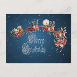 Cartão Postal De Festividades "PAPAI NOEL, TRENÓ & RENA ALEGRES por SHARON