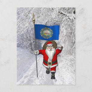 Cartão Postal De Festividades Papai Noel Vem Para New Hampshire