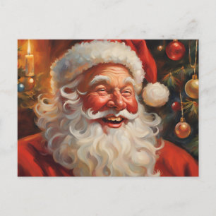Cartão Postal De Festividades Papai Noel vintage com enfeites