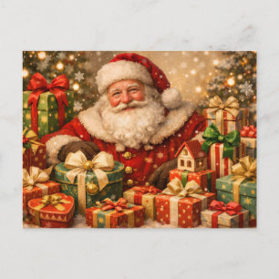 Cartão Postal De Festividades Papai Noel vintage com presentes de Natal