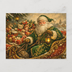 Cartão Postal De Festividades Papai Noel vintage no trenó de Natal