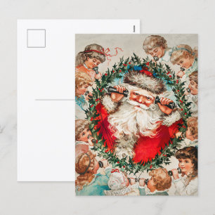 Cartão Postal De Festividades Papai Noel vitoriano ao telefone com crianças
