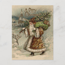 Cartão Postal De Festividades Papai Noel Vitoriano com Árvore de Natal