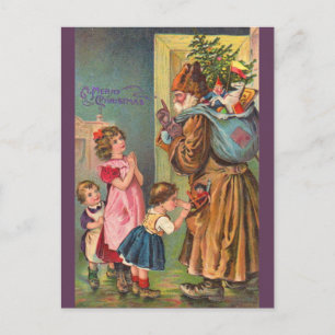 Cartão Postal De Festividades Papai Noel Vitoriano e crianças Feliz Natal