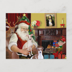 Cartão Postal De Festividades Papais noeis 2 galgos italianos