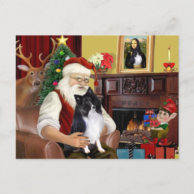 Cartão Postal De Festividades Papais noeis Bi Black Sheltie (Frente)