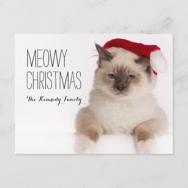Cartão Postal De Festividades Papais noeis Birman Cat (Frente)