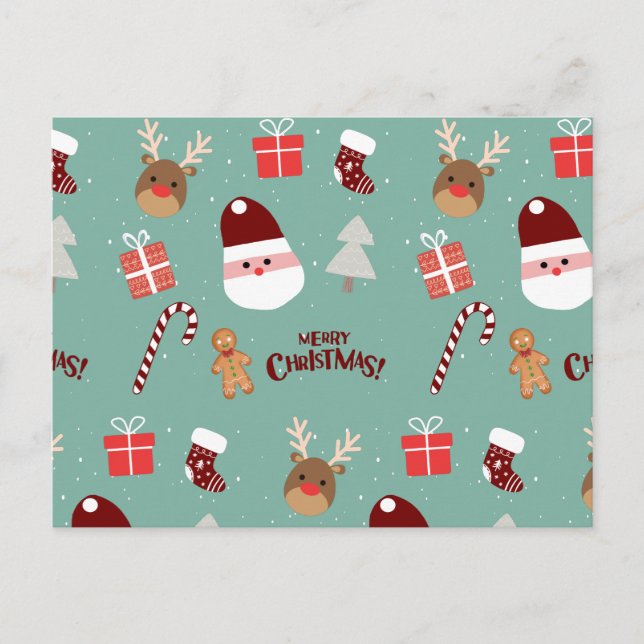 Cartão Postal De Festividades Papais noeis Bonitos Reindeer Candy Cane Gingerpão (Frente)