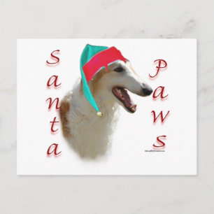 Cartão Postal De Festividades Papais noeis Borzoi Paws