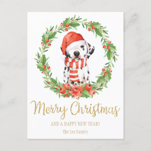 Cartão Postal De Festividades Papais noeis Cachorros Dalmacianos Felizes Saudaçõ