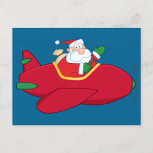 Cartão Postal De Festividades Papais noeis-Claus-Voo-A-Avião-E-Onda