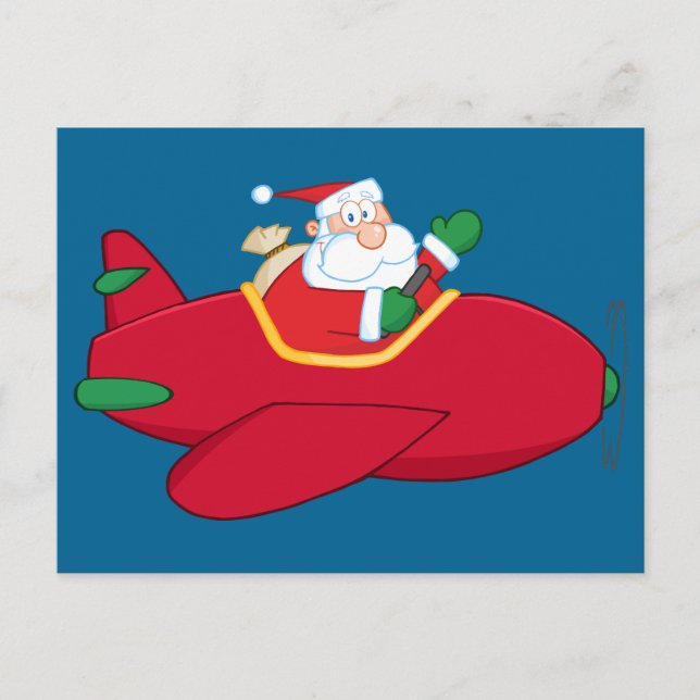 Cartão Postal De Festividades Papais noeis-Claus-Voo-A-Avião-E-Onda (Frente)