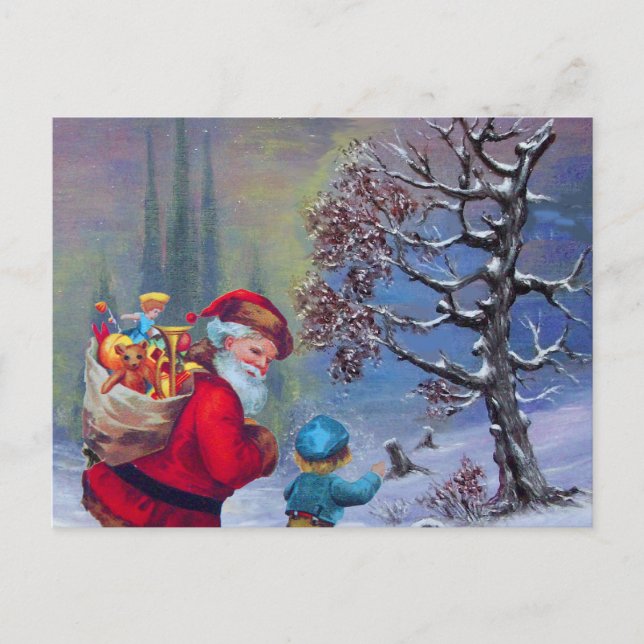 CARTÃO POSTAL DE FESTIVIDADES PAPAIS NOEIS COM CRIANÇAS NA PAISAGEM DE NEVE DO I (Frente)
