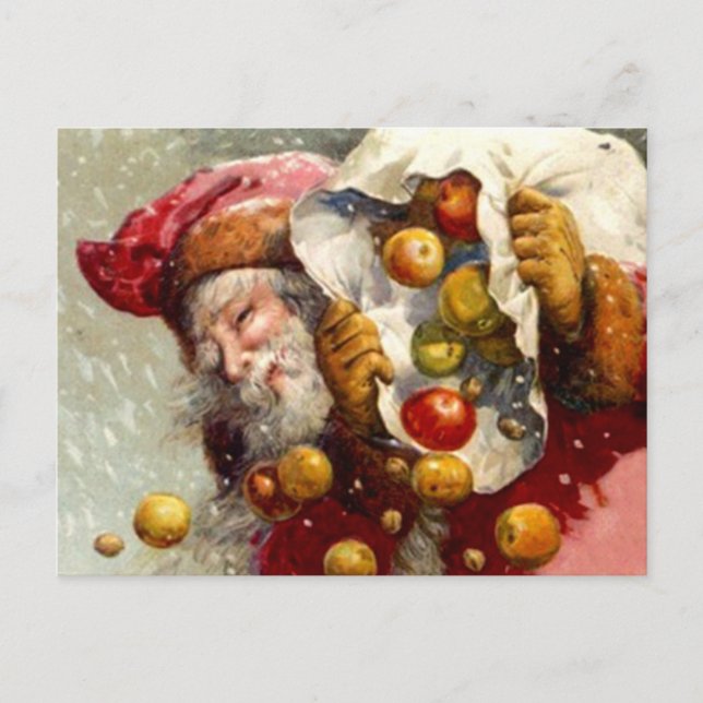 Cartão Postal De Festividades Papais noeis com Maçã Maçã Antigua (Frente)