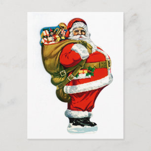 Cartão Postal De Festividades Papais noeis com pano de brinquedos