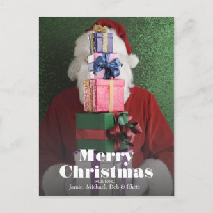 Cartão Postal De Festividades Papais noeis com pilha de presentes