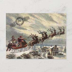 Cartão Postal De Festividades Papais noeis com Sleigh