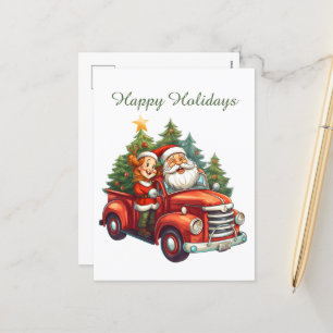 Cartão Postal De Festividades papais noeis de aquarela A Sra. Claus dirigindo ad