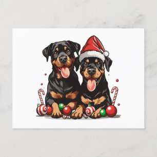 Cartão Postal De Festividades Papais noeis de Cachorro Rottweiler Natal
