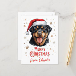 Cartão Postal De Festividades Papais noeis de cães rottweiler personalizados Fel