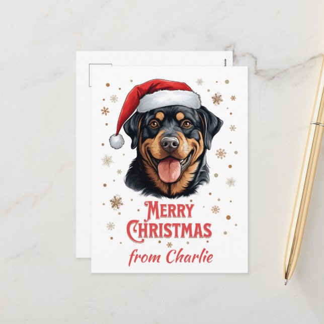 Cartão Postal De Festividades Papais noeis de cães rottweiler personalizados Fel (Frente/Verso In Situ)
