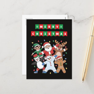 Cartão Postal De Festividades Papais noeis de dança Elf e amigos