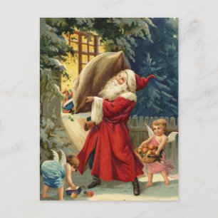 Cartão Postal De Festividades Papais noeis de moda antiga
