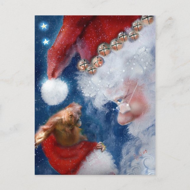 Cartão Postal De Festividades Papais noeis de Natal adoram animais (Frente)