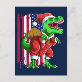Cartão Postal De Festividades Papais noeis de Natal Azuis Engraçados TRex Tyrann