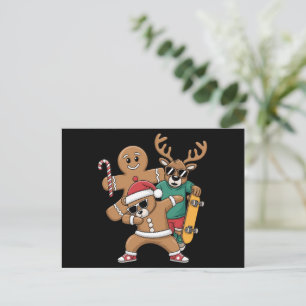 Cartão Postal De Festividades Papais noeis de Natal Bear Skate Reindeer Xmas