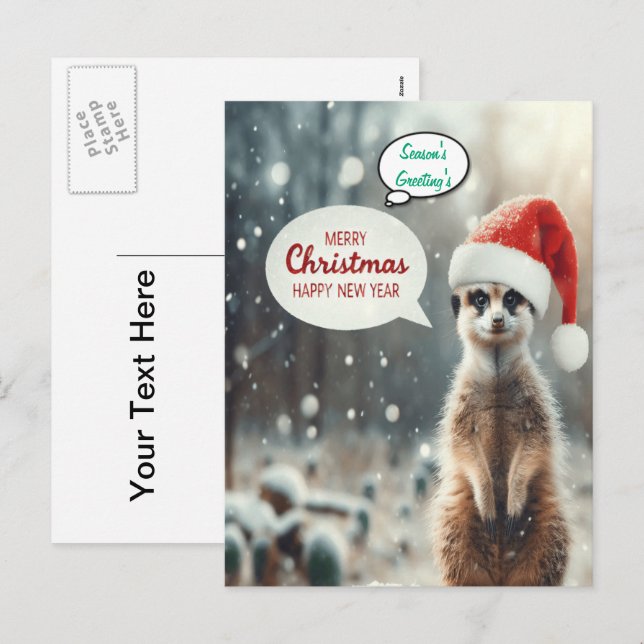 Cartão Postal De Festividades Papais noeis de Natal Festivos Meerkat (Frente/Verso)