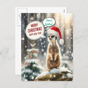 Cartão Postal De Festividades Papais noeis de Natal Meerkat Winter Wonderland