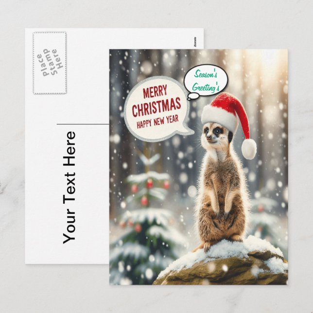 Cartão Postal De Festividades Papais noeis de Natal Meerkat Winter Wonderland (Frente/Verso)