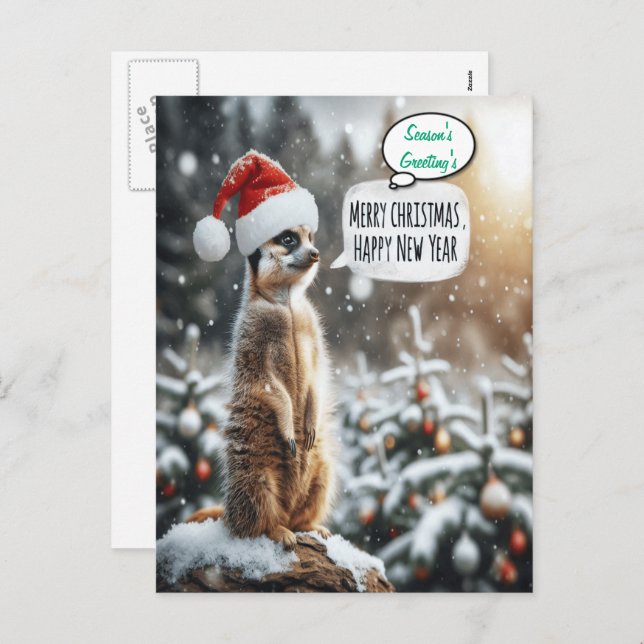 Cartão Postal De Festividades Papais noeis de Natal Whimsical Meerkat (Frente/Verso)