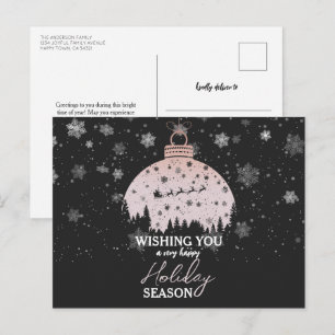 Cartão Postal De Festividades Papais noeis de Ornamento Dourado da Rosa de Natal