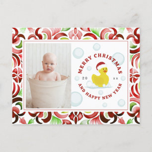 Cartão Postal De Festividades Papais noeis de Pato de Borracha Foto de Natal Aqu