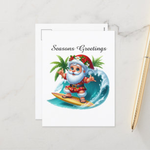 Cartão Postal De Festividades Papais noeis de praia festivos e personalizáveis S