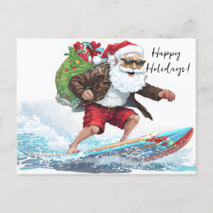 Cartão Postal De Festividades Papais noeis de surfe
