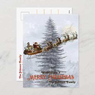 Cartão Postal De Festividades Papais noeis de Vintage em Sleigh com Reindeer no