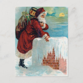 Cartão Postal De Festividades Papais noeis descendo os Natais vintages da chamin