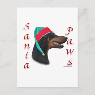 Cartão Postal De Festividades Papais noeis Doberman Pinscher (preto)