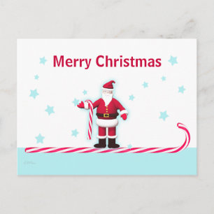 Cartão Postal De Festividades Papais noeis, doces, canas e estrelas de Natal